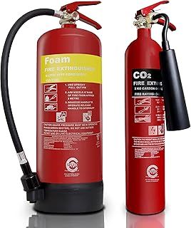 Workplace Fire Extinguisher Set. 6 LTR Foam + 2 KG CO2 Fire Extinguishers. CE and British Standard with ID Signs. Ideal for Homes Kitchen WORKSHOPS Warehouses GARAGES Hotels Restaurants