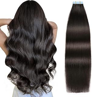 SUYYA Tape in Hair Extensions Human Hair 20 Pcs 40g Invisible Tape Hair Extensions Straight Seamless Skin Weft Tape Extensions Real Human Hair 12 Inches #1B Natural Black