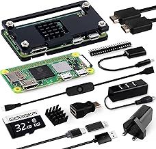 Raspberry Pi Zero 2 W Starter Kit, with RPi Zero 2 W Acrylic Case,32GB SD Card Preloaded OS,QC3.0 Power Supply,20 Pin Header,Micro USB to OTG Adapter,HDMI Cable,Heatsink,ON/Off Switch Cable