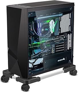 Mobile CPU Stand Adjustable Computer Case Holder with 4 Caster Wheels Suitable for Most PC (Black)