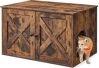 Feandrea Cat Litter Box Enclosure, Hidden Litter Box Furniture with Removable Divider, End Table, Indoor Cat House, 80 x 53 x 50 cm, Rustic Brown PCL002X01