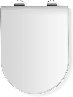 Croydex Malo Flexi-Fix D Shape Toilet Seat - Soft Close & Quick Release Button for Easy Cleaning, Adjustable Hinges with Top and Bottom Fixings Included and Antibacterial Treated Surface (White)