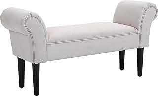 HOMCOM Small-sized Bed End Side Chaise Lounge Sofa Window Seat Arm Bench Wooden Leg Fabric Cover (Grey)