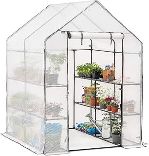 CHRISTOW Walk In Greenhouse With Shelves, Reinforced Green House With Tubular Steel Frame, 8 Shelf Heavy Duty Growhouse, 6ft 4in x 4ft 7in x 4ft 7in