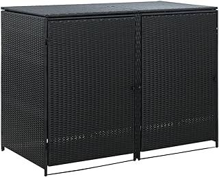 vidaXL Double Wheelie Bin Storage Shed, Poly Rattan Construction, Waterproof Outdoor Garden Rubbish Bin Cover, Easy Access Lockable Doors