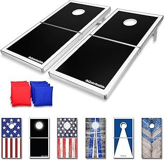 4 x 2 ft Regulation Size Aluminum Cornhole Game Sets – Choose LED Lights or Standard - Set Includes 2 Foldable Boards, 8 Bean Bags, & Rules
