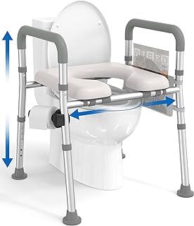 Raised Toilet Seat with Handles, Toilet Seat Riser for Seniors with Adjustable Height & Width, Handicap Elevated Toilet Seat for Elderly, Pregnant, Fit Any Toilet