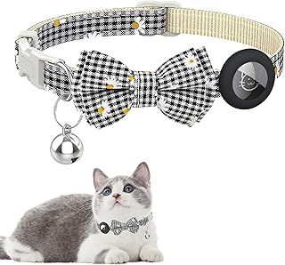 Airtag Cat Collar, Soft Kitten Collars with Detachable Bow Tie and Bell, Cat Collars Quick Release, Cat Tracker Gps Collar for Small Cats, Adjustable Pet Collars for Kitten Puppy (20-33 cm)