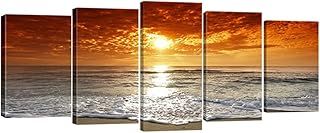 Wieco Art - Grand Sight 5 Piece Modern Landscape Artwork HD Seascape Stretched and Framed Giclee Canvas Prints Ocean Sea Beach Pictures Paintings on Canvas Wall Art for Living Room Bedroom Decorations