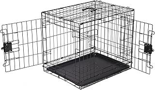 Amazon Basics Small Metal Dog Crate/Cage with Tray, Durable, Foldable and Adjustable Dog Cage with Double Door, Black, 61 cm L x 46 cm W x 51 cm H