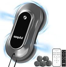 AOQUFUL Intelligent Window Cleaning Robot, Electric Glass Cleaner with Dual Water Spray, Automatic Window Vacuum with Remote Control and App, for Indoor and Outdoor Windows and Glass,12 Cloths, Gray
