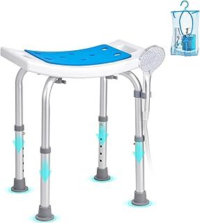 VEVOR Shower Chair, Adjustable Height Shower Stool, Shower Seat for Inside Shower or Tub, Non-Slip Bench Bathtub Stool Seat for Elderly Disabled Handicap, 158.8 kg Capacity