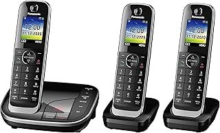 Panasonic KX-TGJ323EB Landline Phone Cordless, House phones, Nuisance Call Blocker, Answer machine, Colour Display, Triple Handset - Black