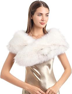 soul young Women's Faux Fur Collar Winter White Warmer Scarf Wrap