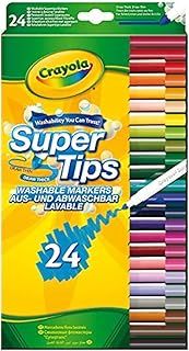 CRAYOLA SuperTips Washable Markers - Assorted Colours (Pack of 24) | Premium Felt Tip Pens That Can Easily Wash Off Skin & Clothing | Ideal for Kids Aged 3+