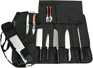 QEES Chefs Knife Roll Bag with 17 Compartments, Holding Knives, Spoons and Forks, Waterproof Knife Storage Case, Kitchen Tool Roll Bag DD14 (Black)