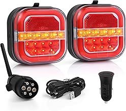 MICTUNING Magnetic Wireless Trailer Lights,2pcs LED Towing Taillights-Daytime Running Light,Brake/Stop Light,Turning Signals-Cordless Transmitter Rechargeable USB-for Truck Tractor Utility RV