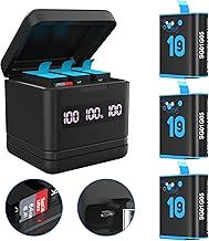 Battery Charger for GoPro Hero 12/11/10/9, 𝟑-𝐏𝐚𝐜𝐤 𝟐𝟎𝟎𝟎𝐦𝐀𝐡 with 3 Channel Battery Charger Station Compatible with Hero 12/11/10/9 Black Official