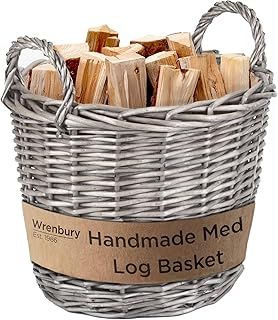 Wrenbury Log Basket for Wood Burner Indoor 30cm - Round Wicker Storage Basket - Kindling Storage - Small Wood Tub for Logs - Log Store Indoors - Fireside Willow