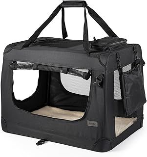 Dog transport box foldable for travel & car, 60x42x44 cm, sturdy transport box with carrying handles & blanket for cats & dogs up to 12 kg, sturdy fabric dog box for small & large, black