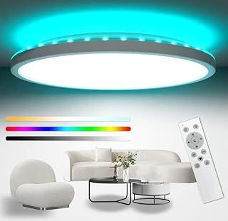 Peasur 42cm LED Ceiling Light 3000-6000K Large, 32W 3200LM Bathroom Light Dimmable with Remote Control, RGB Color Changing Backlight, Big Flush Round Ceiling Lights for Living Room Bedroom Kitchen