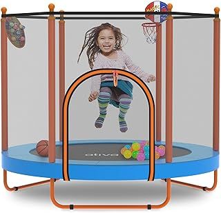 ATIVAFIT 60'' Rebounder Trampoline Indoor Outdoor for Kids Ages 1-8, 5FT Recreational Toddler Trampoline with Safety Enclosure Net Gifts with Basketball Hoop Dartboard Ocean Bal