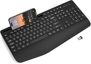 Wireless Keyboard with Wrist Rest, Full-size Ergonomic Keyboards with Phone Holder, Sleep Mode, 18 Multimedia Keys, Numeric Keypad, Silent 2.4GHz Cordless Keyboard for Mac/Windows/Computer/Laptop/PC