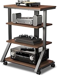 5Rcom HiFi Racks and Stands Audio Rack Cabinet AV Shelf Movement Stand 4 Tiers Wooden Shelves for Turntable Record Player DVD Entertainment Unit Multifunctional Height Adjustable Load Capacity 54KG