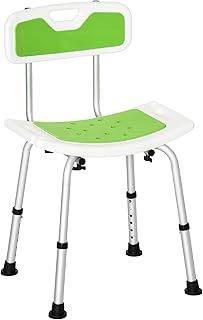 HOMCOM Shower Chair for the Elderly and Disabled, 6-Level Height Adjustable Shower Stool with Backrest, Curved Seat, Anti-slip Foot Pads and Shower Head Holder, Green