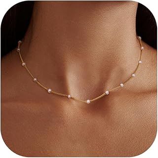 LOLIAS 14K Gold Pearl Necklaces for Women Silver Pearl Necklace Choker Pearl Necklaces Chain Necklace Simple Pearl Strand Necklaces Pearl Choker Necklaces for Women Gold Jewelry Gifts
