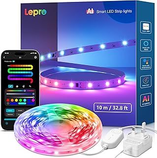 Lepro S1 AI Smart Rainbow LED Strip Light 10M, 30 LEDs/M, Music Sync, Works with Alexa & Google Home, WiFi Bluetooth App Voice Control, AI Lighting Design Assistant, MagicColor LED Lights for Bedroom