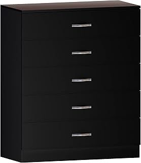Vida Designs Black Chest of Drawers, 5 Drawer With Metal Handles and Runners, Unique Anti-Bowing Drawer Support, Riano Bedroom Furniture