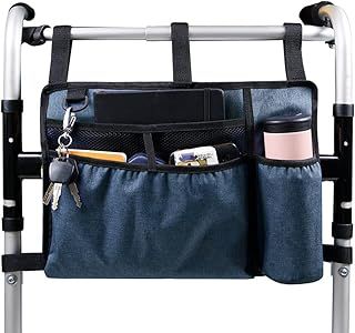 Jetcloud Walking Frame Bag with Cup Holder Large Capacity Walker Basket Folding Double Side Rollator Wheelchair Organizer Pouch Acessories Tote(blue)