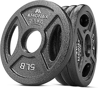 Weight Plates Set, 2.5kg, 5kg, 10kg Dumbbell Plates for 1 & 2 Inch Olympic Weight Bars, Metal Barbell Plates for Weight Lifting Hip Thrust, Cast Iron Steel Weight Plates for Home Gym
