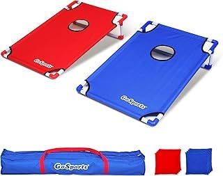 GoSports Portable PVC Framed Cornhole Game Set with 8 Bean Bags & Travel Carrying Case, Red; Blue