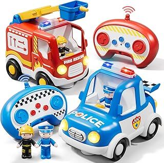 Lehoo Castle Toys for 2 Year Old Boys, Toddler Toy with Police Cars & Fire Truck, Toys for 3 Year Old Boys, Cars for Kids with Sound & Lights, Gifts for Boy Girls Ages 2 3 4