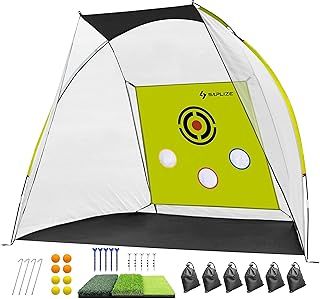 SAPLIZE Ultra-Stable Golf Practice Net with Noise-Reducing Target Cloth, Hitting Mat, Tees, Balls and Sand bags