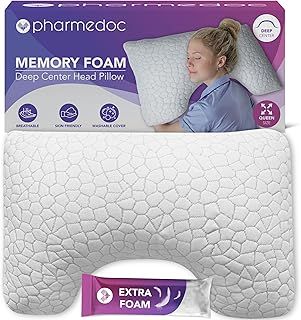PharMeDoc Adjustable Shredded Memory Foam Pillow - Neck Pillow, Orthopedic & Ergonomic Curved Neck Support (Refillable Memory Foam), 1 Pack, Bed Pillow - Shoulder Pain Relief