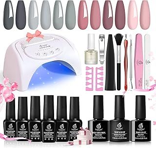 Beetles Gel Polish Nail Starter Kit 6 Colours Nail Salon Set with 48W Nail Lamp Gray Nude Pink Gel Nail Polish Starter Kit with Base Top Coat Nail Gel Polish Nail Art Manucure DIY Gift for Girls