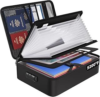 Fireproof Document Box 5200℉, Multi-Layer Waterproof & Fireproof File Organiser, A4 Document Storage Box with Lock