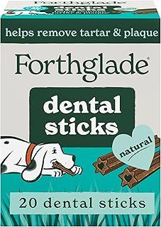 Forthglade Natural Dog Dental Sticks (20 Sticks) - Grain Free & Plant-Based Dog Treats, Dental Chews for Fresh Breath, Removes Plaque and Tartar, Resealable Bags