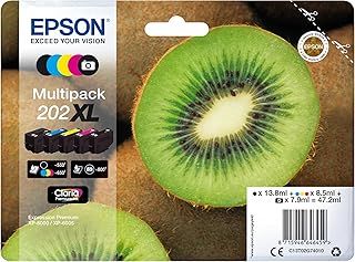 Epson 202XL Kiwi Genuine High Yield Multipack, 5-colours Ink Cartridges, Claria Premium Ink