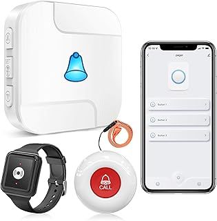 WiFi Panic Button Elderly Alarm Call Button Wrist Alarm For Elderly,Personal Alarms For Elderly Pregnant Children (1Receiver+2Call Button)
