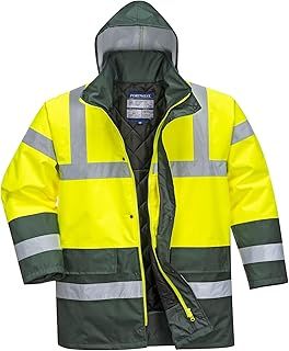 Portwest S466 Men's Waterproof Hi Vis Traffic Jacket - Reflective Safety Coat Yellow/Green, Large