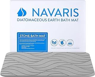 Navaris Diatomaceous Earth Bath Mat - Grey Diatomite Stone Floor Mat For Bathroom And Shower At Home - Quick Dry, Non Slip, Absorbent 60 x 39 cm