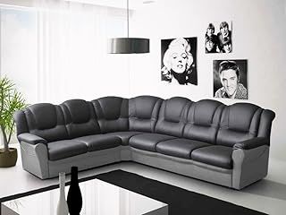Texas Corner Sofa Black and Grey Faux Leather