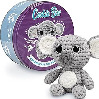 Cookie Box Crochet Kit for Beginners - Learn to Crochet Amigurumi Stuffed Animals - Gift - for Kids (15+) and Adults - Beginner-Friendly Yarn - Stitch-by-Stitch Video Tutorial - Koala Coal