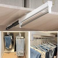 Pull Out Clothes Rail, Adjustable Pull Out Hanger Rail Rod for Wardrobe Trousers Clothing Storage, Space Saving, Load 25kg (White 292mm)