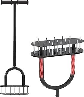 Lawn Aerator Spikes Aerating Tool, Manual Aeration Tools with Padded T-Handle, Wide Foot Plate, 15 2.8 Inch Solid Steel Spikes, Yard Aerators for Lawn Yard & Garden