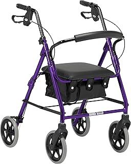 Days Lightweight Folding Four Wheel Rollator, Mobility Walker with Padded Seat, Lockable Brakes and Carry Bag, Limited Mobility Aid, Purple, X-Small